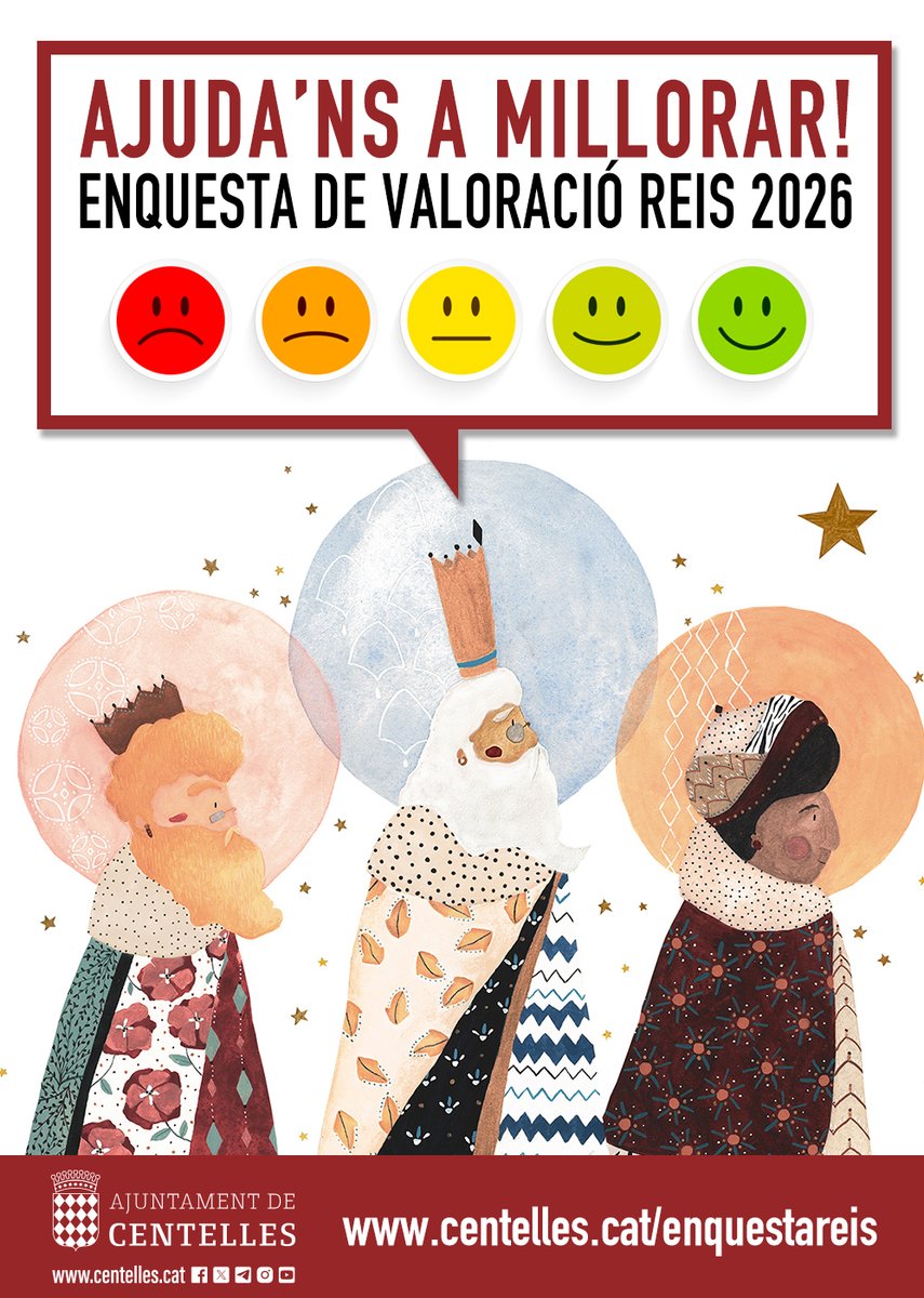 ENQUESTA DE VALORACIÓ REIS 2026👑👑👑
La màgia dels Reis ha tornat a omplir Centelles i volem conèixer la vostra opinió sobre els actes en què heu participat.
Feu-nos arribar la vostra opinió i ajudeu-nos a continuar millorant. Gràcies!
👉centelles.cat/enquestareis
#CentellesésMàgia