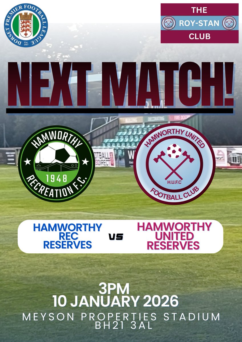HUFCReserves's tweet image. Next up for the Hammers is an away trip to Hamworthy Rec Reserves.