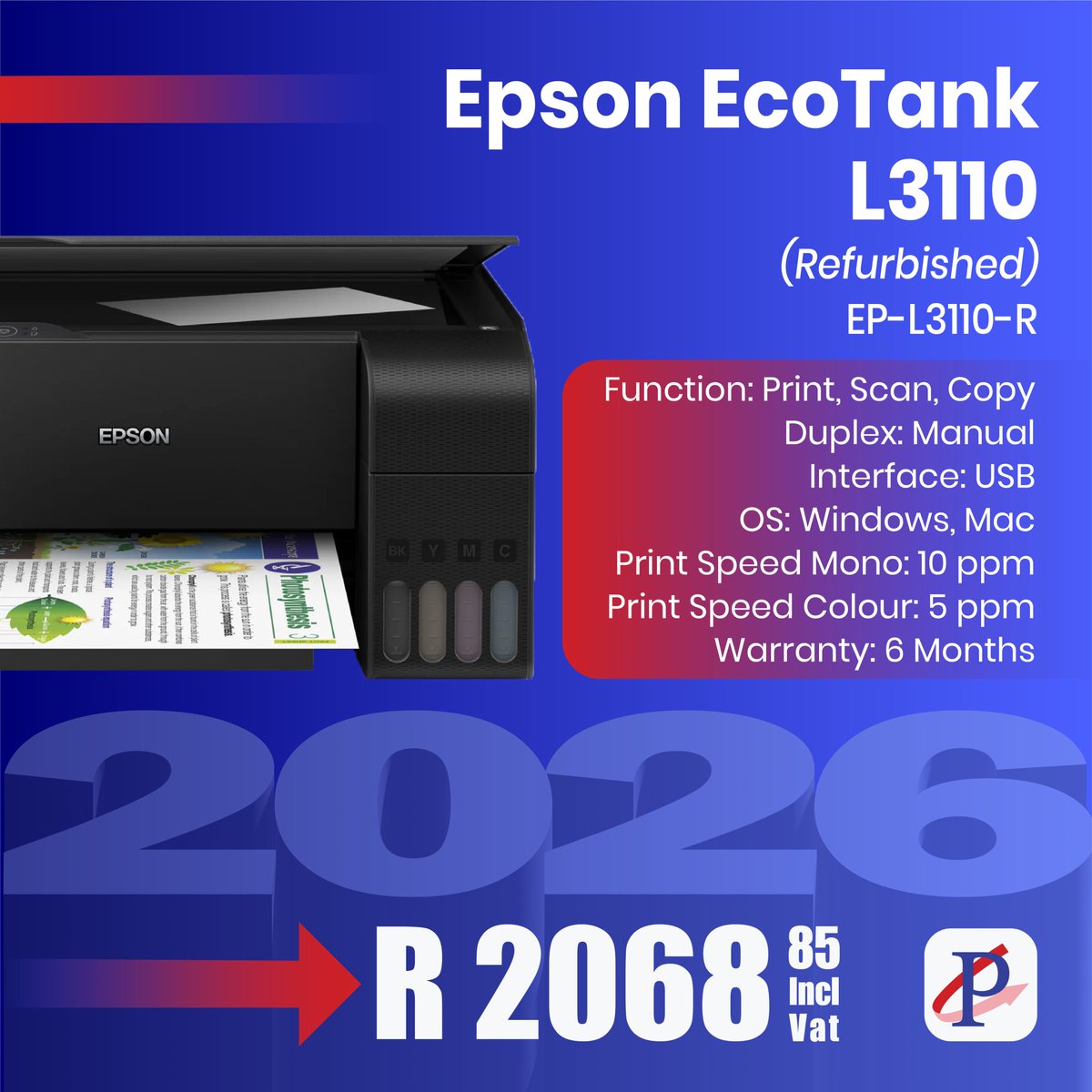 Partserve's tweet image. New year, cleaner prints, better workflow 📄💡
Upgrade your setup and print with confidence in 2026 and get sharp results with Epson printers.

👉 Click the link below to browse the range!
shop.partserve.co.za

#Epson #OfficeUpgrade #PrintingSolutions #TechDeals #Partserve
