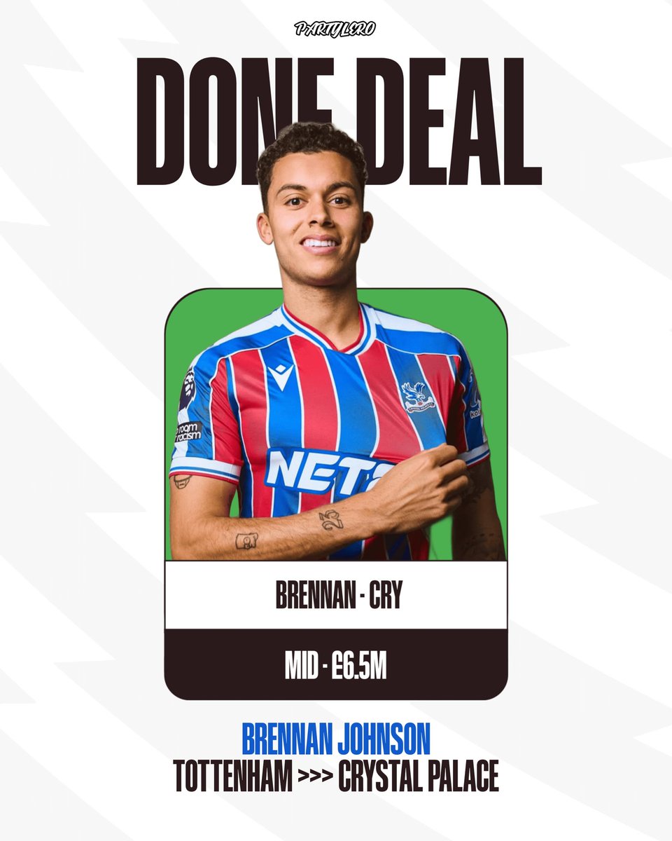 DONE DEAL‼️

📝 BRENNAN JOHNSON
Tottenham ➡️ Crystal Palace

Aset point Spurs dimusim lalu, resmi pindah ke The Eagles🦅