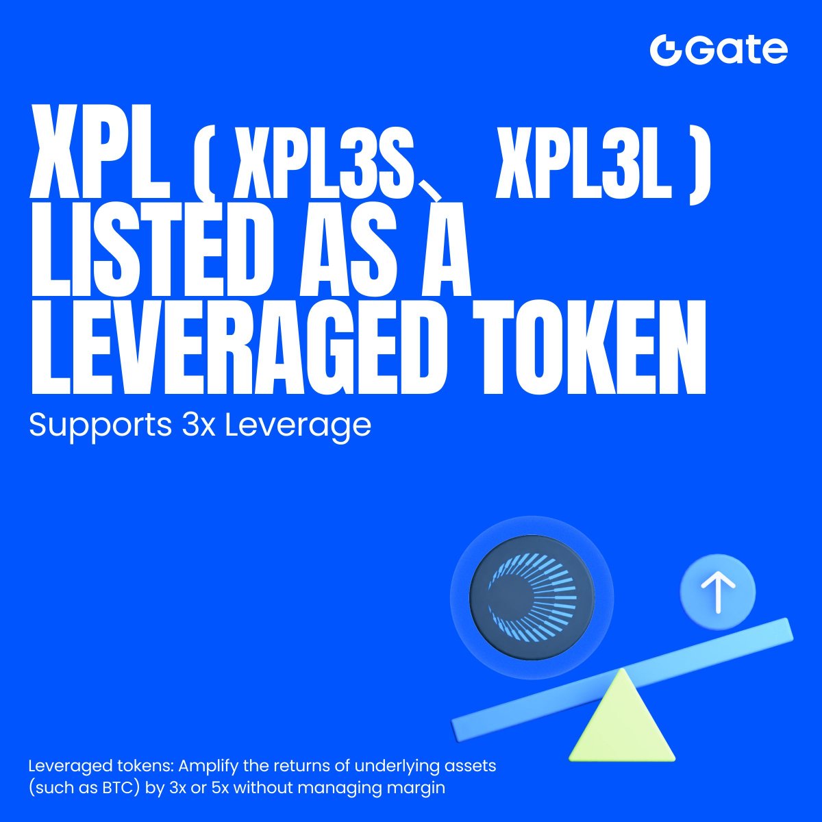 Go 3x long or short on $XPL with new ETF Leveraged Tokens. Trade $XPL on  Gate with leverage and greater flexibility. 3x Long: $XPL3L / $USDT 3x Short:  $XPL3S / $USDT Trading