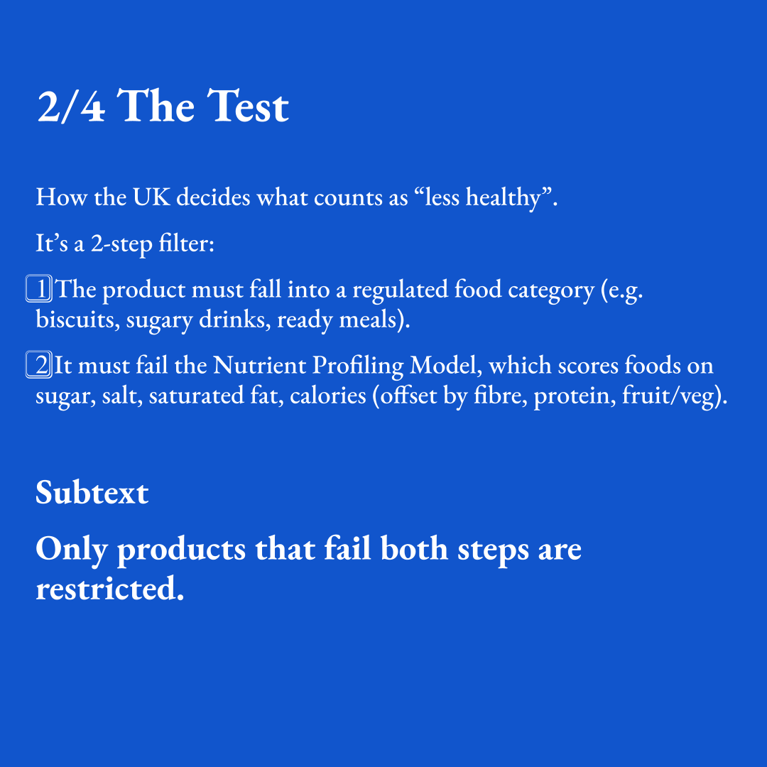 beastoftraal's tweet photo. Here are 20 Indian products that would be banned from advertising IF a law similar to the new one in UK was enforced in India:
1. Cadbury Dairy Milk (chocolate bars) — high sugar + saturated fat.
2. Parle-G (glucose biscuits / packaged biscuits) — high sugar and refined carbs.
3. Britannia Good Day / Bourbon / Treat (cookies & cream biscuits) — sugary baked snacks.
4. Kurkure (PepsiCo, savoury snacks) — high salt, fat and calories.
5. Lay’s (potato chips, PepsiCo) — high salt and fat; calorie dense.
6. ITC Sunfeast Dark Fantasy (choco-filled biscuits) — sugar + fat heavy.
7. Maggi Masala Noodles (Nestlé) — refined carbs, high salt; instant meal category.
8. Kellogg’s Chocos (breakfast cereal) — sugar-heavy ready-to-eat cereal.
9. Coca-Cola / Thums Up (sugary soft drinks) — high free sugar; beverages category.
10. Pepsi / Mirinda (sugary colas & fruit sodas) — high free sugar; beverages category.
11. Maaza / Frooti (sweetened fruit drinks / juice drinks) — concentrated sugars.
12. Cornetto / Wall’s (cone ice creams, major brands) — sugar + saturated fat in desserts.
13. Amul Butter / Amul Cheese (high-fat dairy spreads/cheeses) — saturated-fat dense dairy spreads.
14. Haldiram’s packaged namkeens & sweets (snack mixes / mithai) — high salt, sugar and fat.
15. Bingo! (ITC branded chips/snacks) — processed savoury snacks with salt & fat.
16. Kinder / Nestlé chocolate products (sold in India) — confectionery sugar/fat profile.
17. Britannia Cake / Little Hearts (cream-filled cakes & biscuits) — sugary processed bakery items.
18. KFC / McDonald’s (specific combo meals / burgers with high calories) — ready meals / fast-food mains.
19. Nestlé Milo / Horlicks-based ready mixes (when with added sugar) — sugar-added beverage mixes/instant drinks.
20. Instant soups & cup noodles (Maggi 2-minute cup / Knorr cup soups with high sodium) — processed instant meals with high salt/calories.

Here's what India is NOT doing, for context:

1. No comprehensive media-wide unhealthy food ad ban: India does not currently have a broad ban on HFSS (high fat, salt, sugar) food advertising across TV and online. India’s regulations mostly focus on child-targeted ads on specific channels and are limited in scope.

2. FSSAI’s role is broader but not yet prevention-oriented: FSSAI's current role focuses more on safety/compliance and misinformation, rather than proactively restricting unhealthy food advertising across all media or using packaging as a public health marketing control.

More on the UK law, below.

#advertising #marketing #health