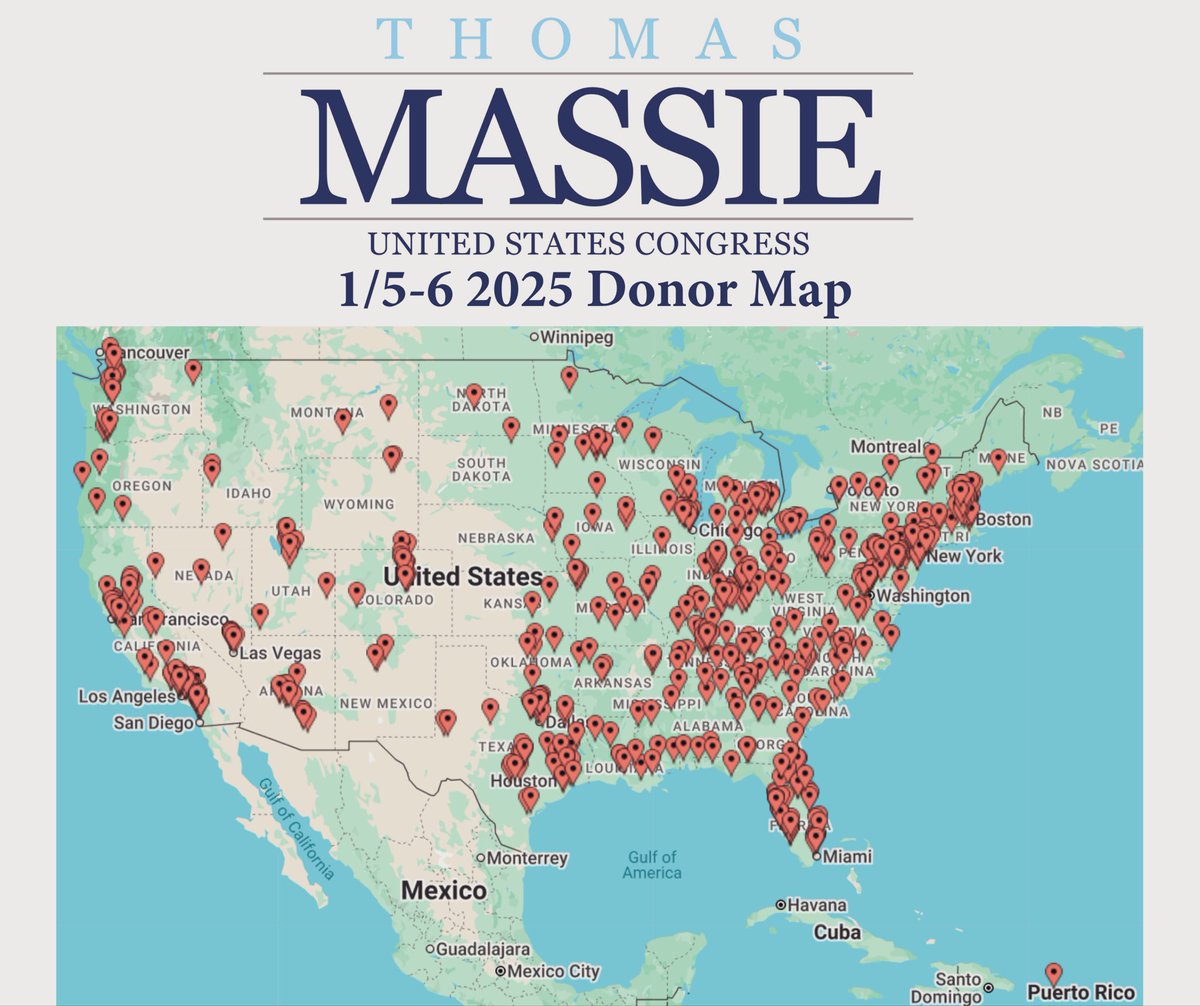 MassieforKY's tweet image. For being principled, I was attacked by the President of 🇺🇸, plus 🇻🇪 Venezuela?

Within 24 hrs, 667 of you responded by donating $41,401.82 !

Here’s YOUR donor map.

Notice Puerto Rico… I’ll post Alaska and Hawaii in the comments.

Thank YOU ALL from the bottom of my heart!