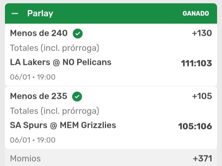 Cuervo_Tips's tweet image. ¡OTRO VERDE MÁS! 🟢🔥💸
Lo dije y se cumplió.
🏀 Lakers/Pelicans: Menos de 240 puntos ✅ 
🏀 Spurs/Grizzlies: Menos de 235 puntos ✅ 
Cobramos el momio +371.

¿Quién se subió a este barco? ¡Reportense! 👇
#NBA #NBAPicks #Lakers #Spurs #Winning #Green #ApuestasDeportivas #Parlay