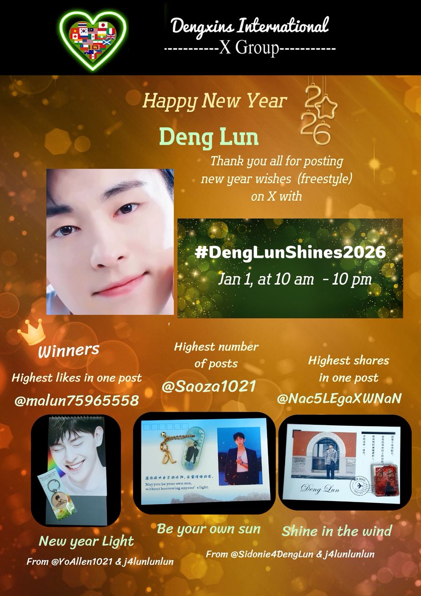 DengxinsInterG's tweet photo. Thank you for joining 
New Year activity for #Denglun 
Congrats ! 
@malun75965558 @Saoza1021 @Nac5LEgaXWNaN @EdithReyNieto @namphung_DL @sleepy__mermaid @bluemajic08 @sgupta6205 @mingmei1021 
Thank @YoAllen1021 @j4lunlunlun @Sidonie4DengLun @DLthelight for prizes. Score in cmt https://t.co/eb0UkuaEpR
