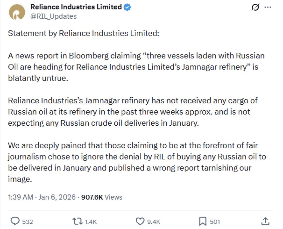 Reliance Industries Ltd. clarification ke baad bhi gira.
1610 ke upar sustained breakout Nifty ko 27,000 tak le ja sakta tha.
Lekin USA-based media platforms (jaise Bloomberg) ke repeated “hit jobs” ke fear se market sentiment abhi cautious hai.America lol😂 
<a href="/JaipurDialogues/">The Jaipur Dialogues</a>