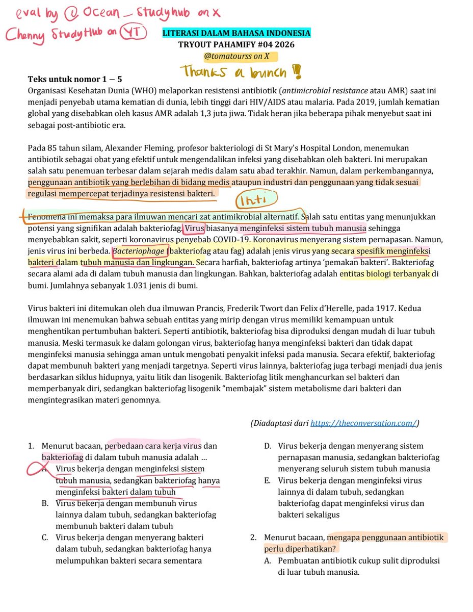 ocean_studyhub's tweet photo. Pembahasan Literasi Bahasa Indonesia (LBI) TO #4 Pahamify (MIPY) 2026 🍪🍵

PDF by @tomatourss 🍅

Feel free to correct or add something yah! https://t.co/UFxOYfnBS4