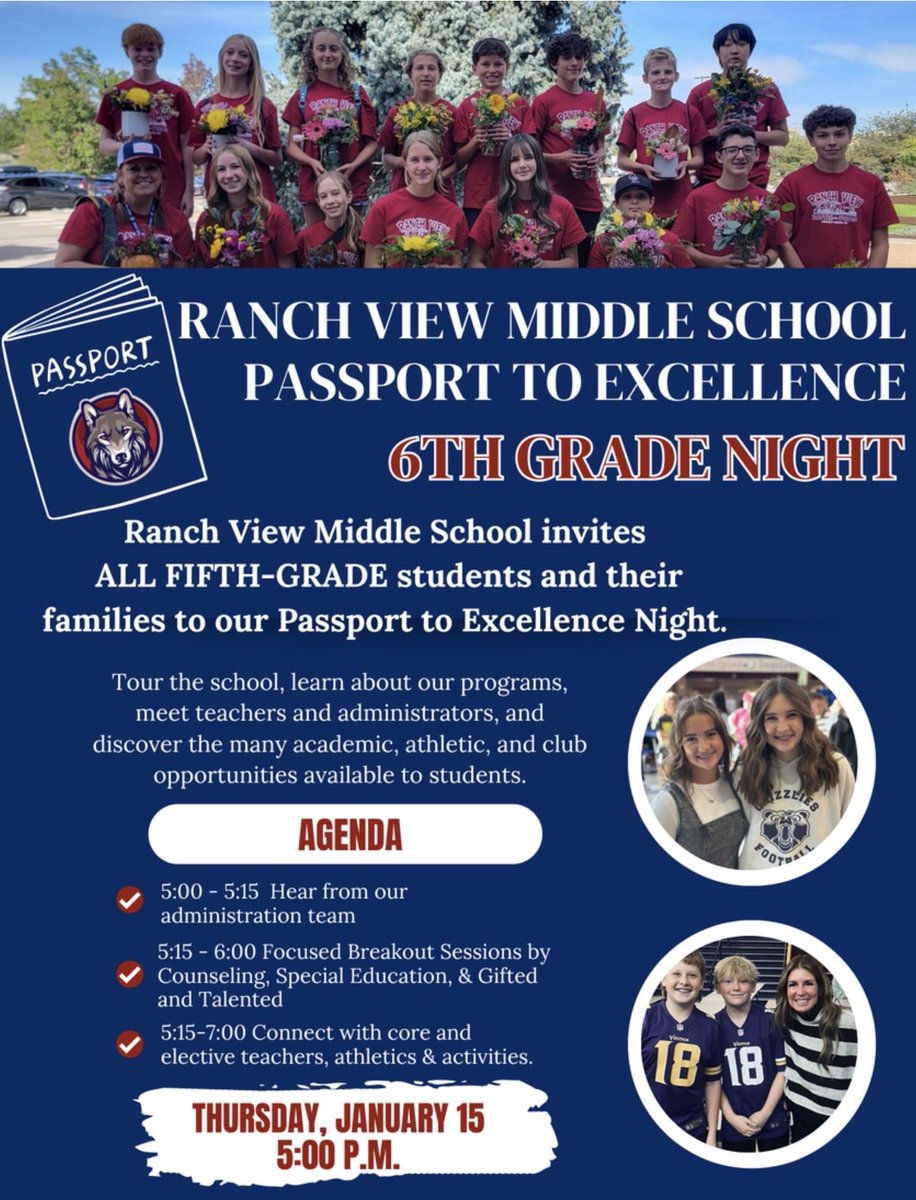 Incoming 26-27 6th graders, come to our Passport to Excellence night to see the great things going on at your future middle school.