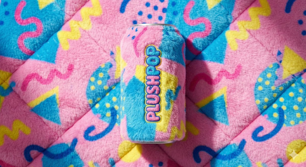 A vibrant and playful pop art style that emphasizes plush textures in a modern commercial aesthetic.