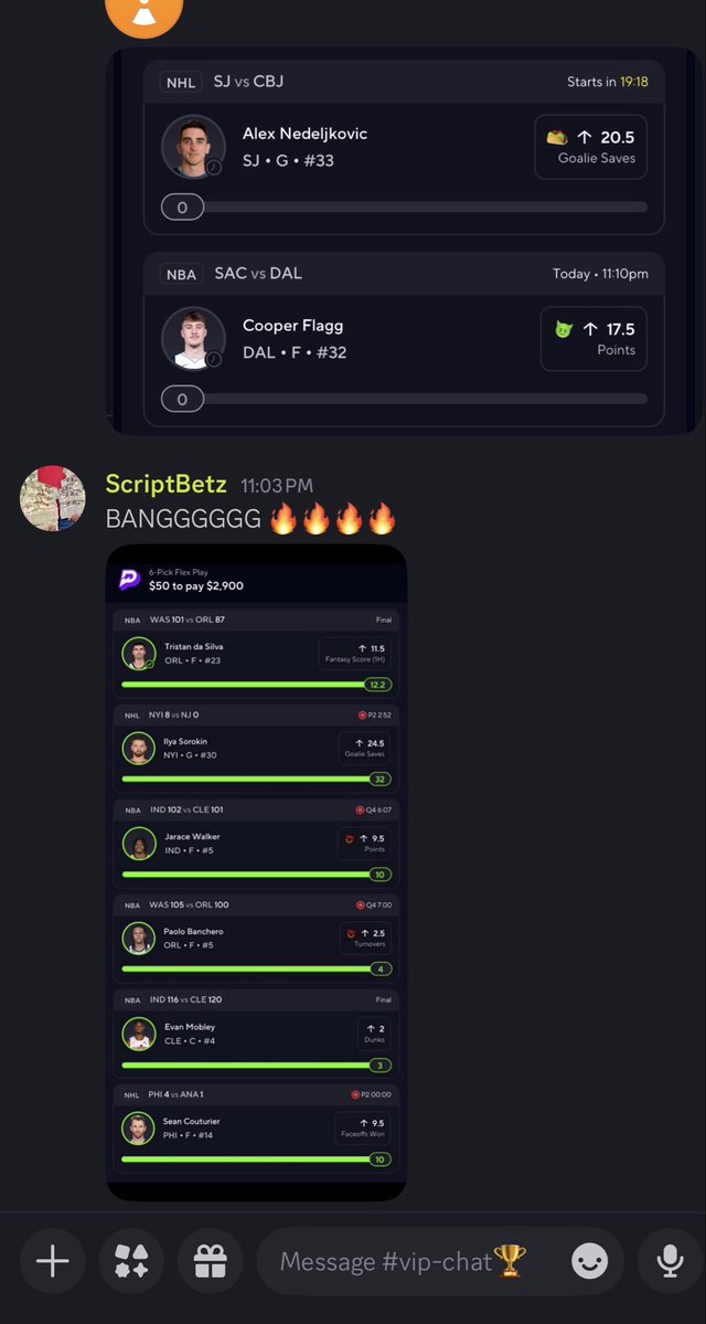 ScriptBetz's tweet image. BANGGGGGG 🔥🔥🔥 BACK TO BACK SWEEPS IN DISCORD 

WHOLE COMMUNITY ATE TODAY EVEN WITH THE MID SLATE 💯 

WE DO NOT MISS 🎯 IF YOUR STILL NOT IN YOUR LOSING ON FREE MONEY