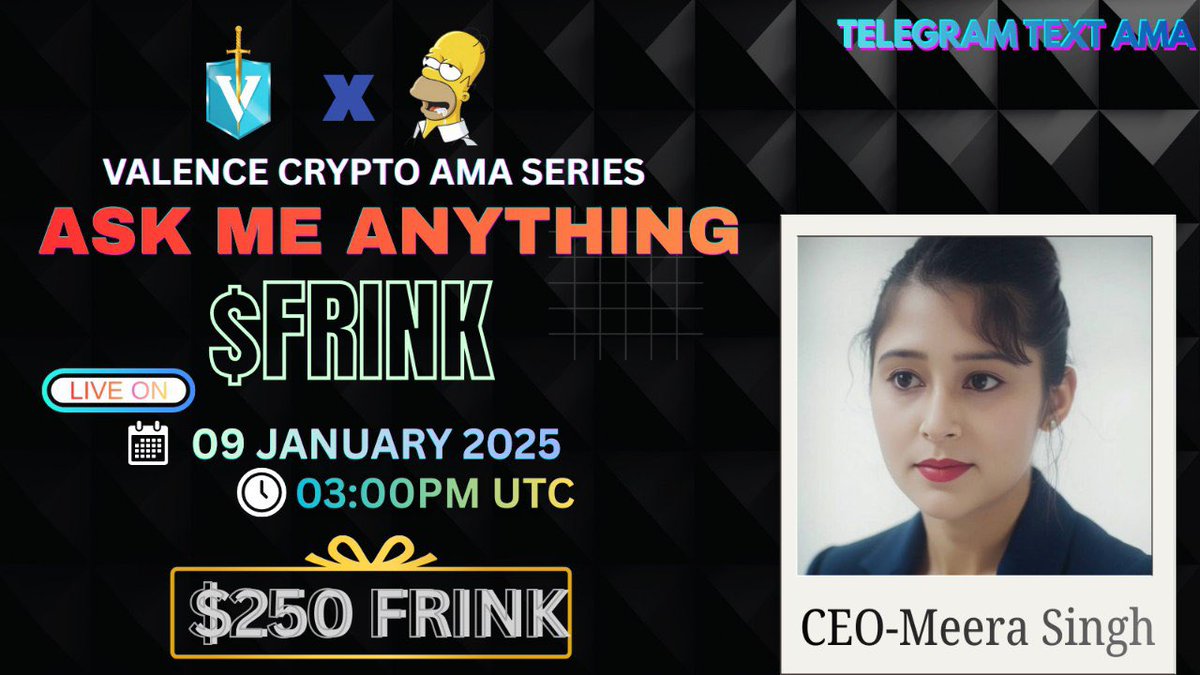 ValenceCrypto's tweet photo. 📷Don't miss the opportunity to join us for a #Text AMA with @FRINKCOIN_BSC 

📷Join the Telegram to learn more.

📷 09 Jan, 3 PM UTC
📷 CEO- Meera Singh

📷Live : https://t.co/zp8Ulcmkh3 …

📷 Rules:
📷 Like &amp; Retweet. https://t.co/SZQDEofiDw