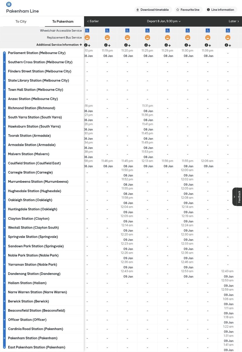 craig_halsall's tweet image. For #PakenhamLine #CranbourneLine online timetables, the HTML/CSS version doesn't show Glen Waverley outbound so L10 &amp;amp; L11 buses appear to start/end at Dandenong 

Data for L9 bus (express Parliament-Caulfield- Westall then SAS to Dandenong) is missing