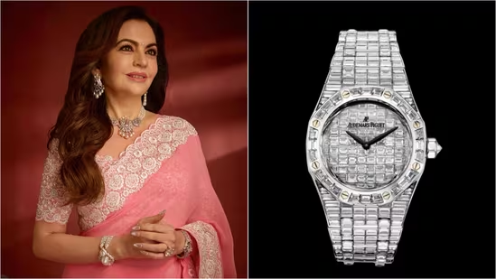 _AmbaniWorld's tweet image. Nita Ambani ka stunning diamond-studded watch hai ek luxury ka masterpiece, jo ₹5.41 crore ke price tag ke saath aata hai! Ekdum grace aur opulence ka perfect reflection. #NitaAmbani #LuxuryLifestyle #DiamondWatch #Opulence #Reliance #FashionGoals #LuxuryJewelry