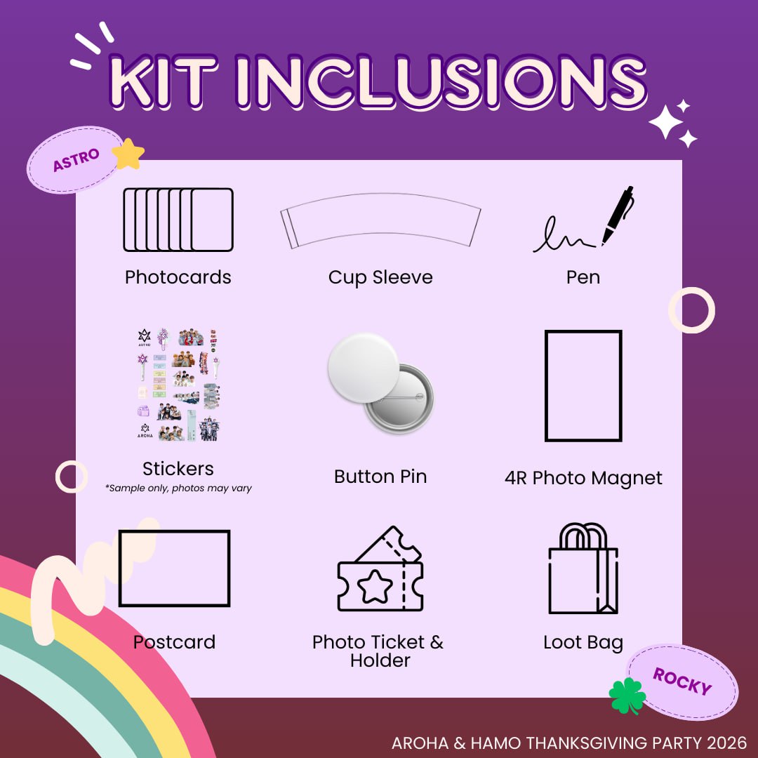 riseupforastro's tweet photo. 𝘼𝙍𝙊𝙃𝘼𝙨 &amp; 𝙃𝘼𝙈𝙊𝙨!💜🍀

D-3 'til the Thanksgiving Party and here’s what to expect 👇

✨ Program highlights
🎤 Fun activities &amp; games
🎁 Prizes &amp; surprises
🤍 A space to celebrate together

📍Hugo Events Inc.
📅 Jan 10

Bring your best energy—we’ll bring the fun! ✨ https://t.co/jDY9v1ULWl