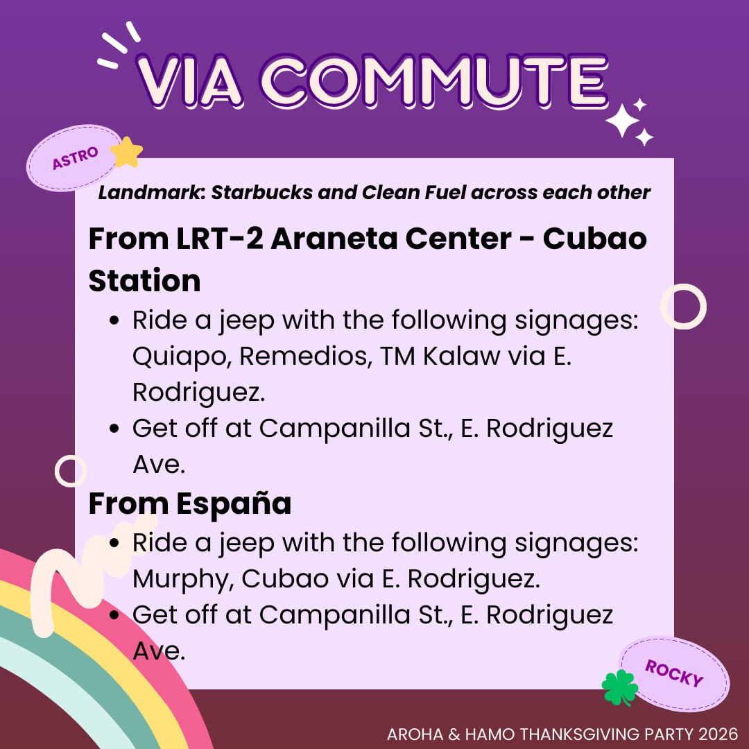 riseupforastro's tweet photo. 𝘼𝙍𝙊𝙃𝘼𝙨 &amp; 𝙃𝘼𝙈𝙊𝙨!💜🍀

D-3 'til the Thanksgiving Party and here’s what to expect 👇

✨ Program highlights
🎤 Fun activities &amp; games
🎁 Prizes &amp; surprises
🤍 A space to celebrate together

📍Hugo Events Inc.
📅 Jan 10

Bring your best energy—we’ll bring the fun! ✨ https://t.co/jDY9v1ULWl