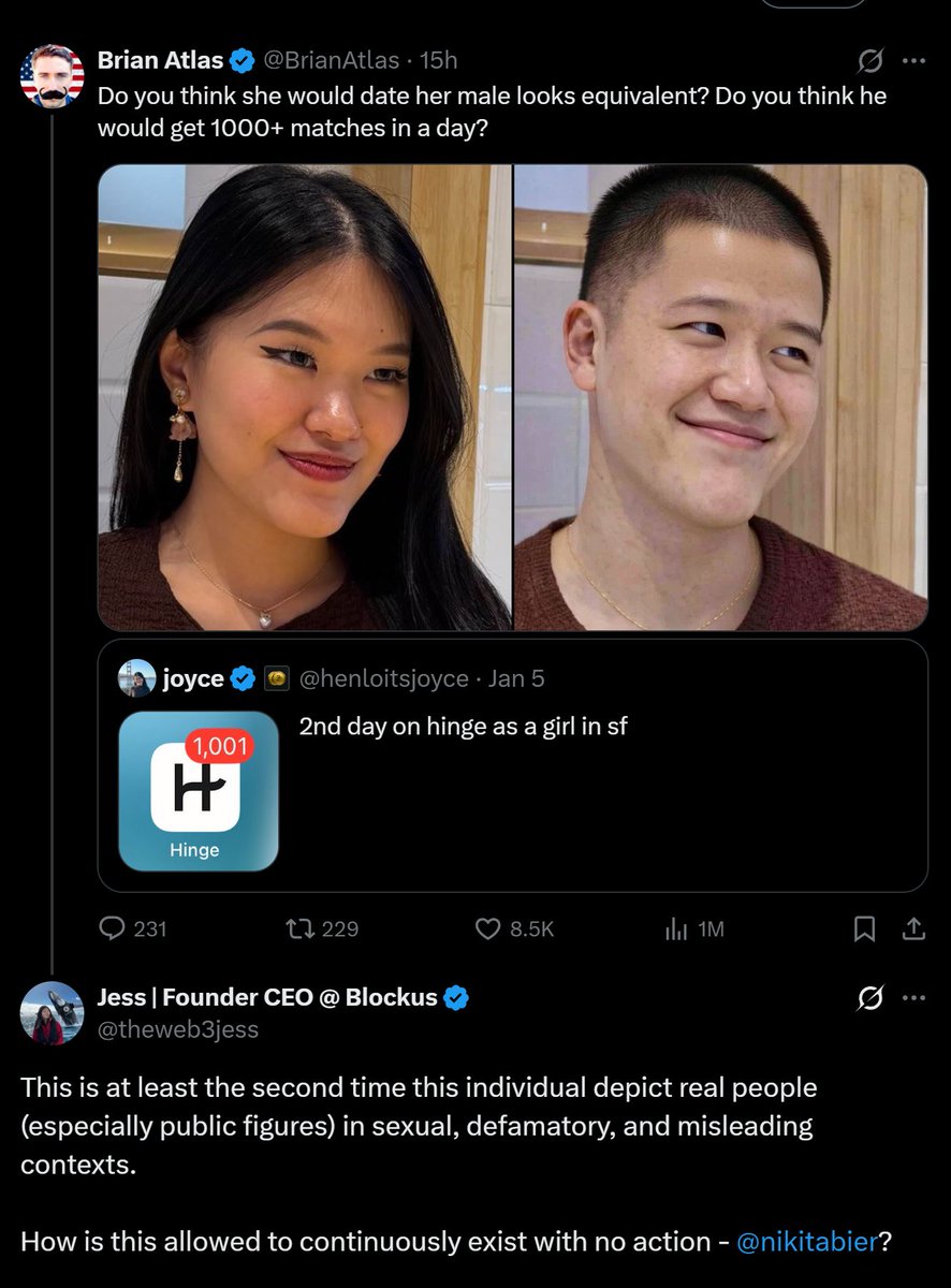 BrianAtlas's tweet image. The 2025 below average gal wants me deplatformed because I moved onto bigger and better mids in the new year. I think she might have a crush. Jealous?