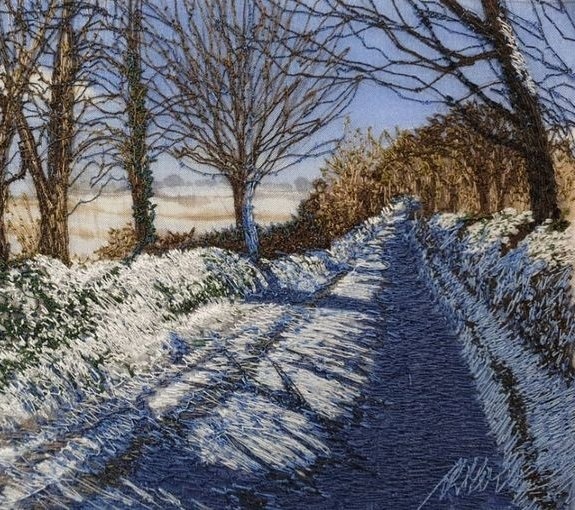Machine and hand embroidered lanscape artwork by Alison Holt, UK textile artist #WomensArt #EmbroideryWeek