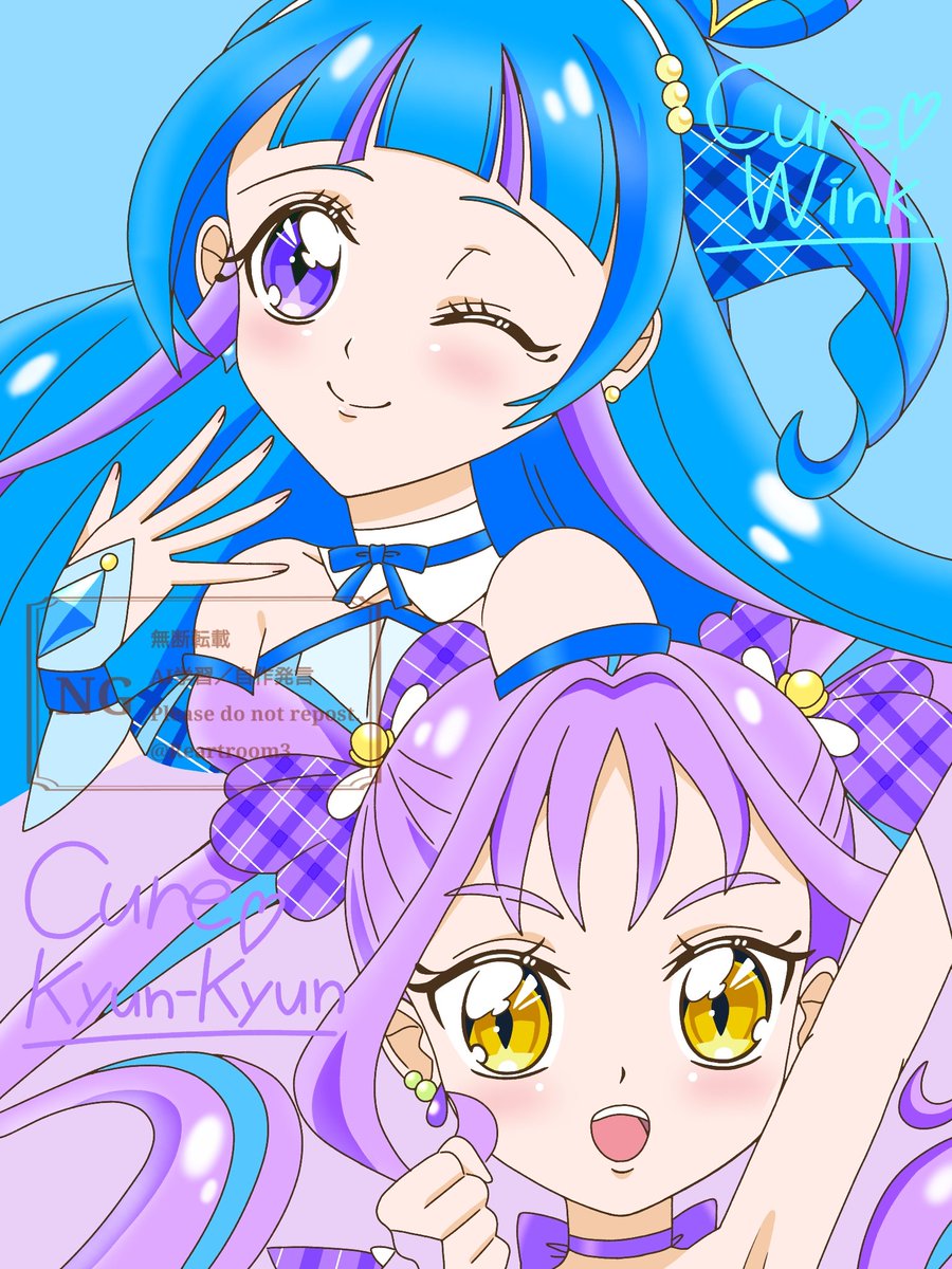 描き始め(でした)ウインク＆キュンキュン💙💜
💓は初描きだね✍️