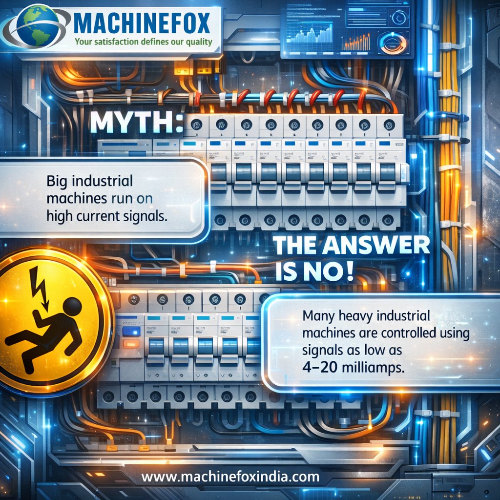 Machinefoxindia's tweet image. At first glance, big industrial machines feel like they must be driven by equally big signals.
But that’s a common myth.
In reality, many heavy industrial systems are controlled using signals as small as 4–20 milliamps — currents so tiny they’re easy to overlook.