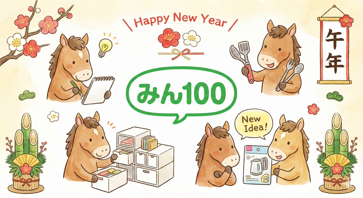 あけましておめでとうございます🎍✨ 

昨年はたくさんの「あったらいいな」をありがとうございました！みなさんの声が形になり、100円ショップの棚に並ぶ瞬間が私たちの何よりの喜びです☺️

2026年も、一緒にワクワクする商品をたくさん生み出していきたいです！ 本年もよろしくお願いいたします🙇‍♀️