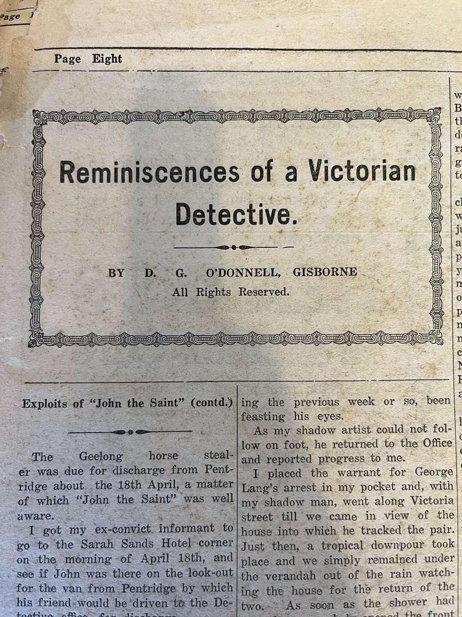 EdinburghWishes's tweet photo. Today’s research at the library had me diving into The Reminiscences of a Victorian Detective, published in the Gisborne Gazette in the 1920s. It’s full of thieves, murderers, bushrangers, and a #ladyswindler nicknamed ‘Clever Mary’. https://t.co/CxFieS5YwX