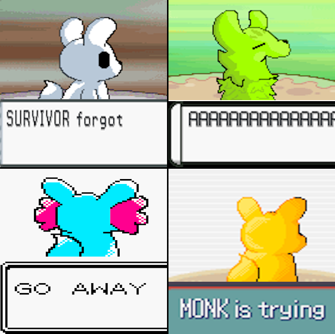 kadi_amoguss's tweet image. the four slugs of anxiety #Rainworld