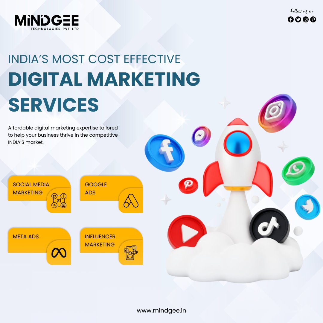 India’s most cost-effective digital marketing services to help your business grow faster. From Social Media &amp; Google Ads and Influencer Marketing, we deliver real results.
🌐mindgee.in
📞+91 89516 05480

#DigitalMarketingIndia #MindGee #GoogleAds #MetaAds