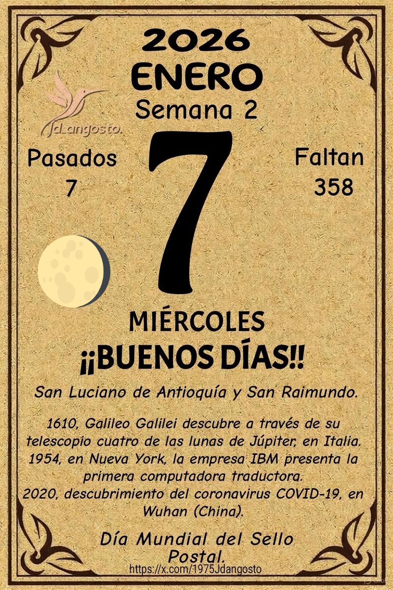 1975Jdangosto's tweet photo. #Calendariodiario 
#almanaque #almanaque2026
#BuenosDías https://t.co/Yjoo8pAC5l