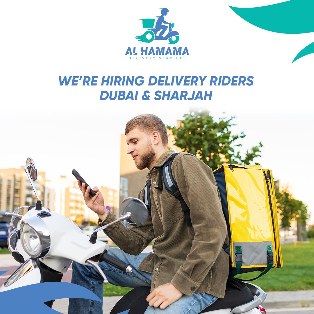 Join a strong and growing delivery team. Al Hamama is hiring riders for immediate joining.
 📞 +971 50 655 4987 | 📧 info@al-hamamadelivery.com | 🌐 al-hamamadelivery.com
