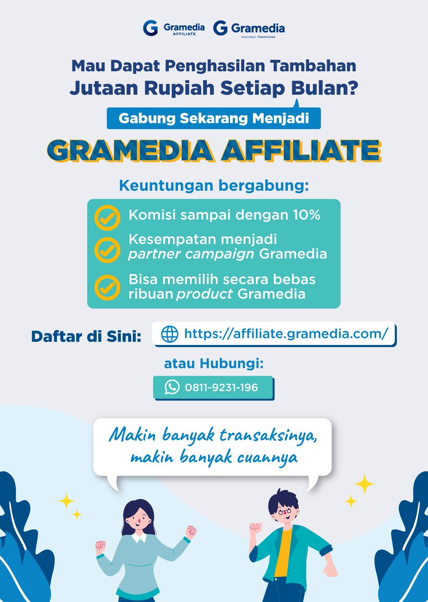 gramedia's tweet photo. Ini beberapa loker Gramedia yang sedang dibuka yaa, Grameds! Ada posisi Book Advisor, Store Apprenticeship, Store Superintendent Apprenticeship, bahkan Affiliate Gramedia!

Kalau mau tau info loker lainnya, kamu bisa pantau dan cek berkala di akun Instagram @.loker_gramedia ya 🤩 https://t.co/q8nuUI1UN6