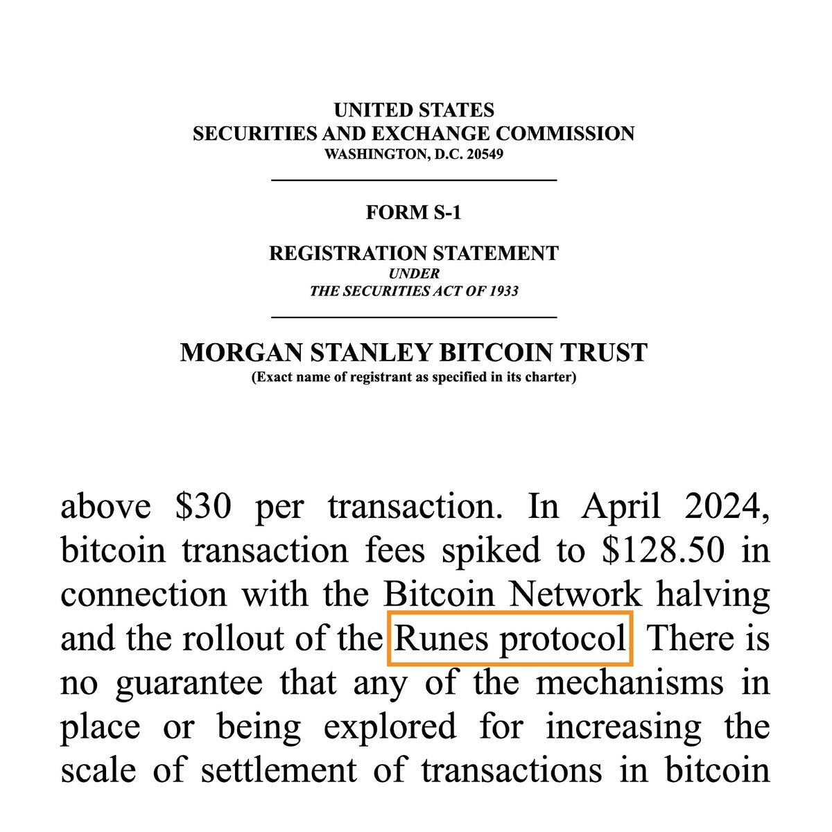 ord_io's tweet image. BREAKING: One of the largest investment banks in the world @MorganStanley just filed a registration statement with the SEC mentioning the "Runes protocol" 🤯