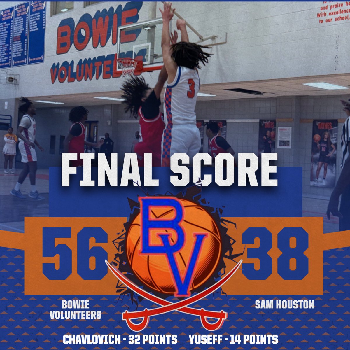 BowieHoops's tweet photo. Bowie gets a program sweep of Sam Houston 

JV won 52-49 OT
Freshmen won 66-16
Varsity won 56-38 https://t.co/4Oz64iLxGf