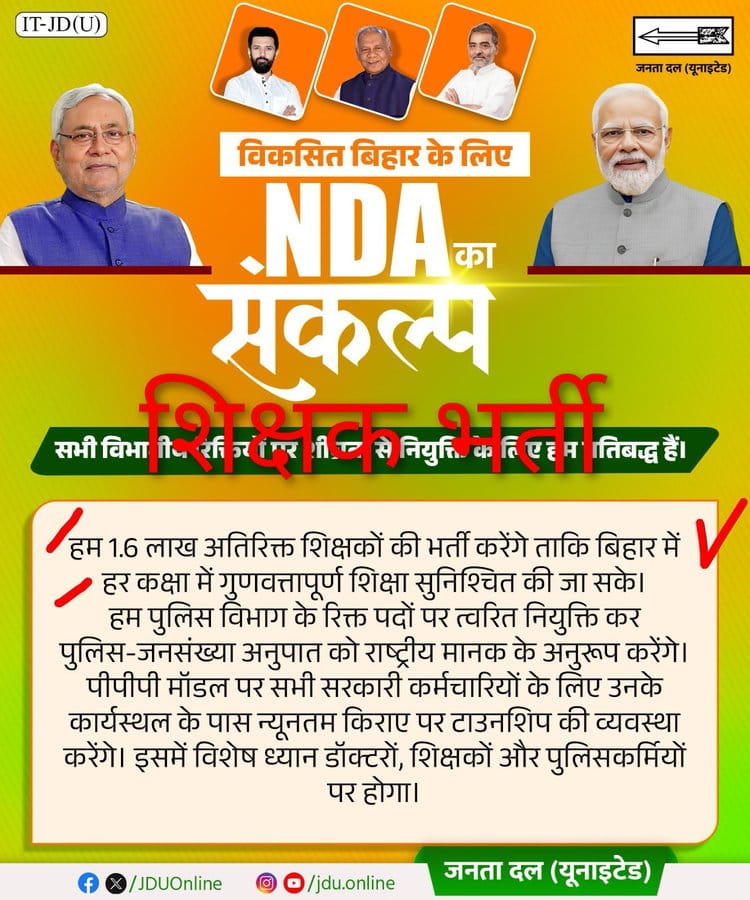 Ravi_Ranjan940's tweet photo. 🔰 1.20 लाख शिक्षकों की बहाली को लेकर नोटिफिकेशन जारी हो :

👉 मुख्यमंत्री नीतीश कुमार और उपमुख्यमंत्री सम्राट चौधरी कई बार टीअरई-4 के तहत 1.20 लाख शिक्षकों की बहाली का ऐलान कर चुके हैं।
@samrat4bjp @VijayKrSinhaBih
@VijayKChy @Jduonline @sunilkbv
#bpsctre4 #BPSC #BPSCEXAM https://t.co/FIF2MvuEvi