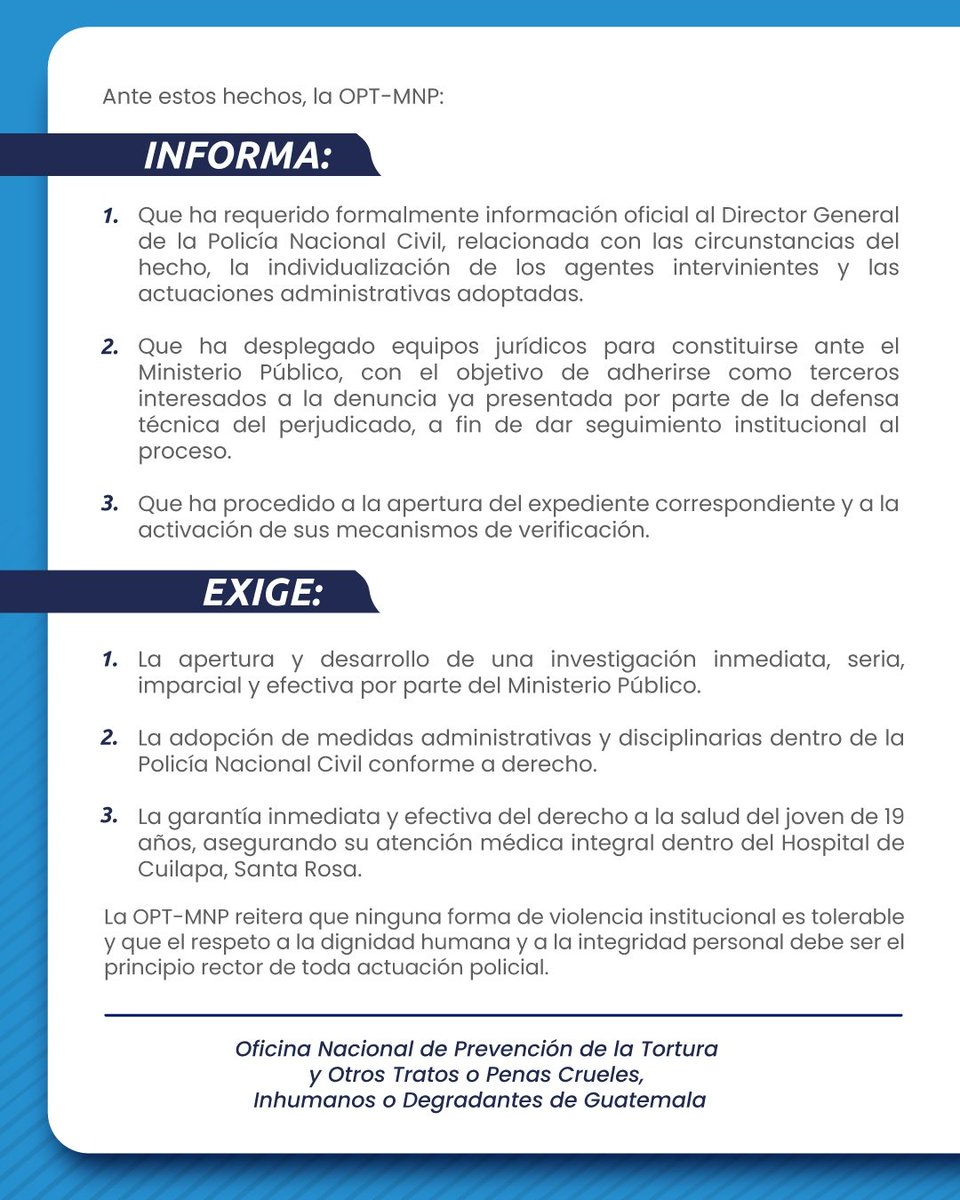 La Oficina Nacional de Prevención de la Tortura informa:
