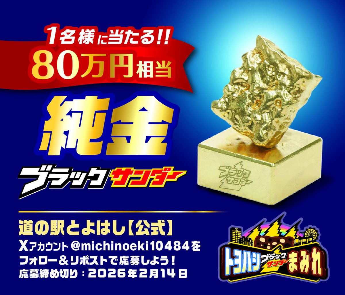 michinoeki10484's tweet image. まみれ記念！フォロー＆RPで
💰純金（80万円相当）が当たる…！？
michinoeki-toyohashi.jp/black-thunder-…