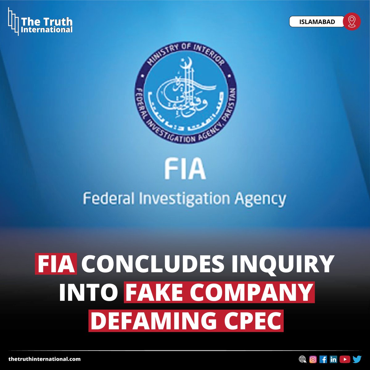 ttimagazine's tweet image. FIA Concludes Inquiry into Fake Company Defaming CPEC

Read More:
thetruthinternational.com/fia-concludes-…

#FIA #Concludes #Inquiry #Fake #Company #Defaming #CPEC #Islamabad #ChinaPakistan #EconomicCorridor