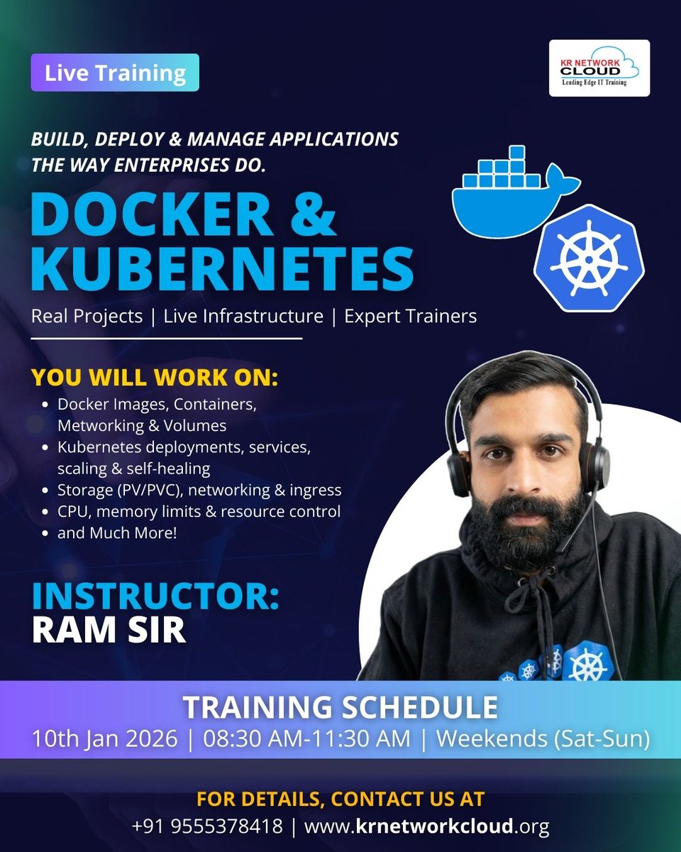 KRNetworkCloud1's tweet photo. DOCKER & KUBERNETES LIVE TRAINING | CONTAINER SKILLS THAT POWER MODERN DEVOPS TEAMS
๐ +91 9555378418
๐ https://t.co/WOG1mvJJSE
#docker #kubernetes #cka #devopstraining #containerorchestration #cloudnative #k8s #weekendtraining #handsonlearning #itprofessionals https://t.co/bNg3bnt7np
