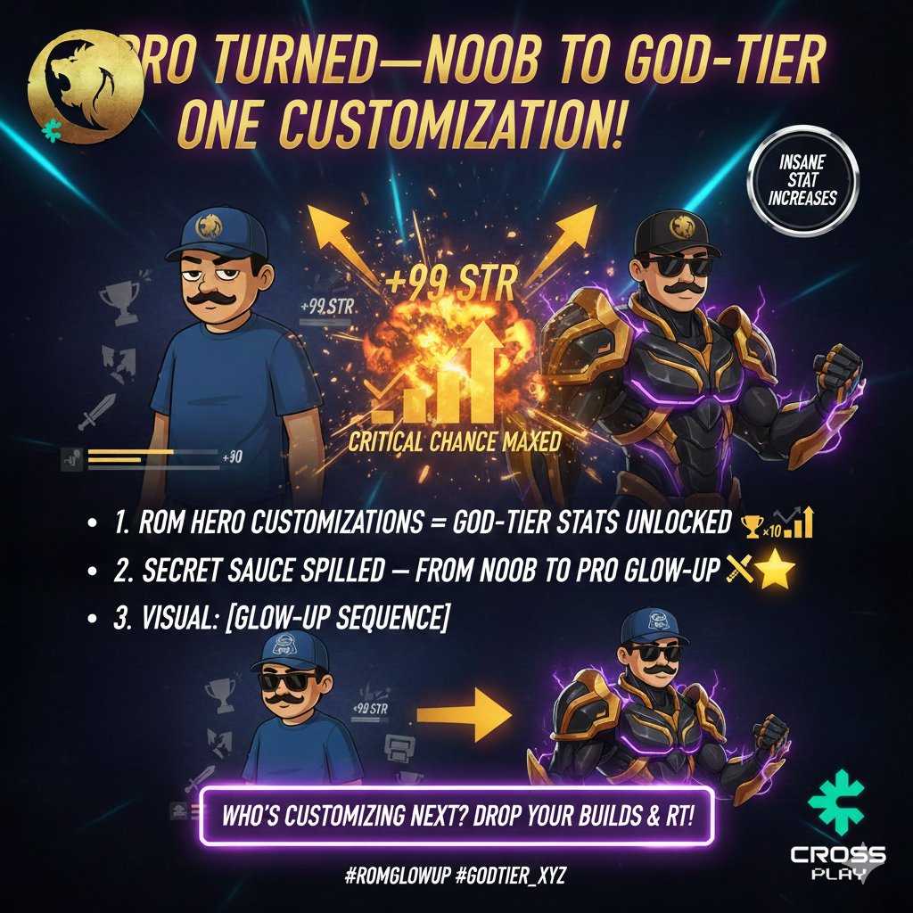 PRO TURNED! <a href="/ROMonCROSS/">ROM: Golden Age on CROSS</a> hero customizations on $CROSS elevated me from noob to GOD-TIER pro—insane stat increases!

The secret sauce was spilled!

Who will be customizing next?

Drop your builds below and RT <a href="/crossplay_xyz/">CROSS PLAY⛏️</a>.

#CROSS #CROSSPLAY #Yapping #ROM #GameChain