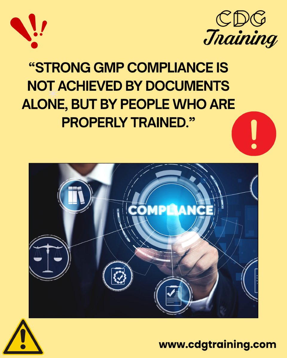 cdgtrainings's tweet image. Learning from WHO GMP Compliance for Pharmaceuticals helps professionals interpret GMP requirements correctly, 
Explore the course: cdgtraining.com/courses/WHO-GM…
#whogmp #pharmaceuticals #gmpcompliance #qualityassurance #regulatory #patientsafety #audit