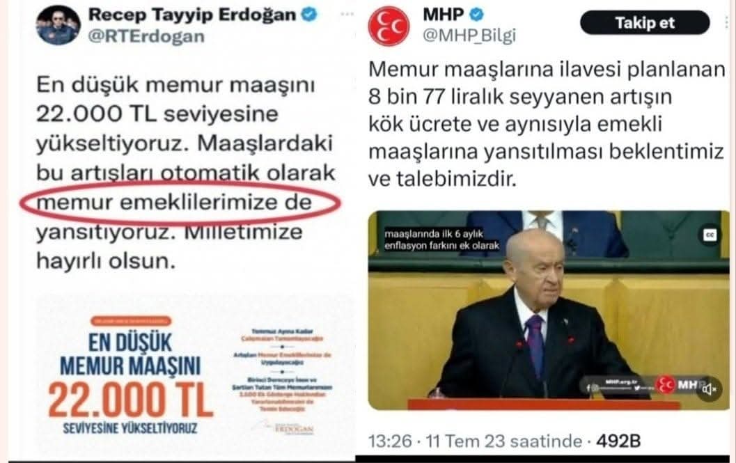 ‼️Emekli Memura SEYYANEN sözünü tutmadığınıza #HiçMiUtanmadınız ⁉️
‼️Emekli Memurun kanunlarını 375/40 KHK ile yok saymaya #HiçMiUtanmadınız ⁉️
‼️Aynı kanuna tabi Memura Seyyaneni verip #EmekliMemur u ayırmaya #HiçMiUtanmadınız ⁉️

<a href="/Akparti/">AK Parti</a> <a href="/MHP_Bilgi/">MHP</a> <a href="/RTErdogan/">Recep Tayyip Erdoğan</a> <a href="/dbdevletbahceli/">Devlet Bahçeli</a>