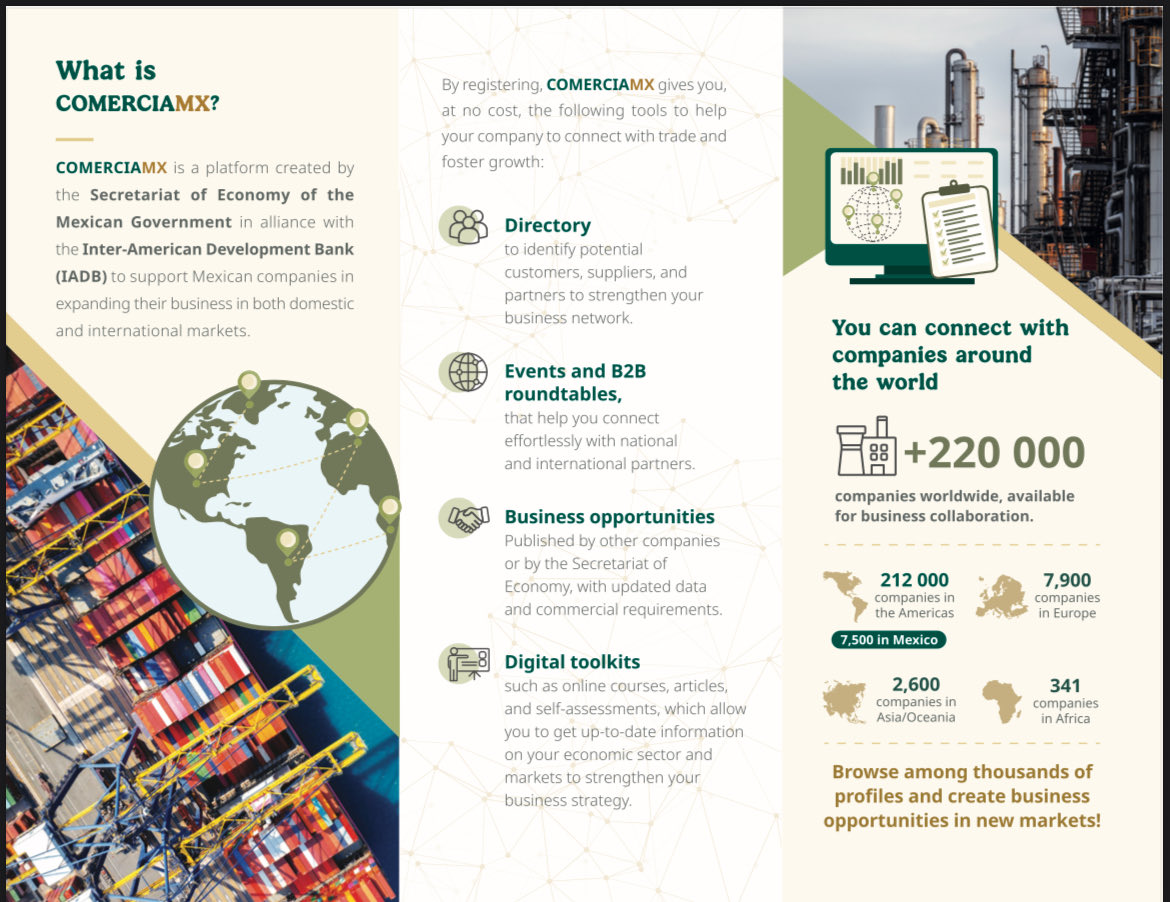 Create an account and connect to new markets. 

This platform enables Mexican and Nigerian companies to form partnerships and unlock bilateral business opportunities!!

Your growth starts here.

#comerciamx #embamex #nigeriamexico