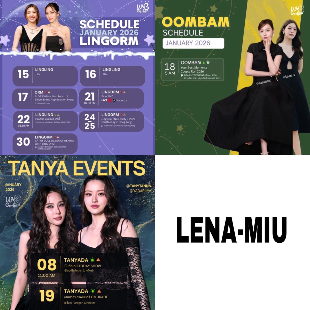 LingOrm   - confirmed ✅ 
OomBam - confirmed ✅ 
TanYa        - confirmed ✅ 
Lena          - Miu  

😭😭😭

#LenaMiu #ลีน่าหมิว