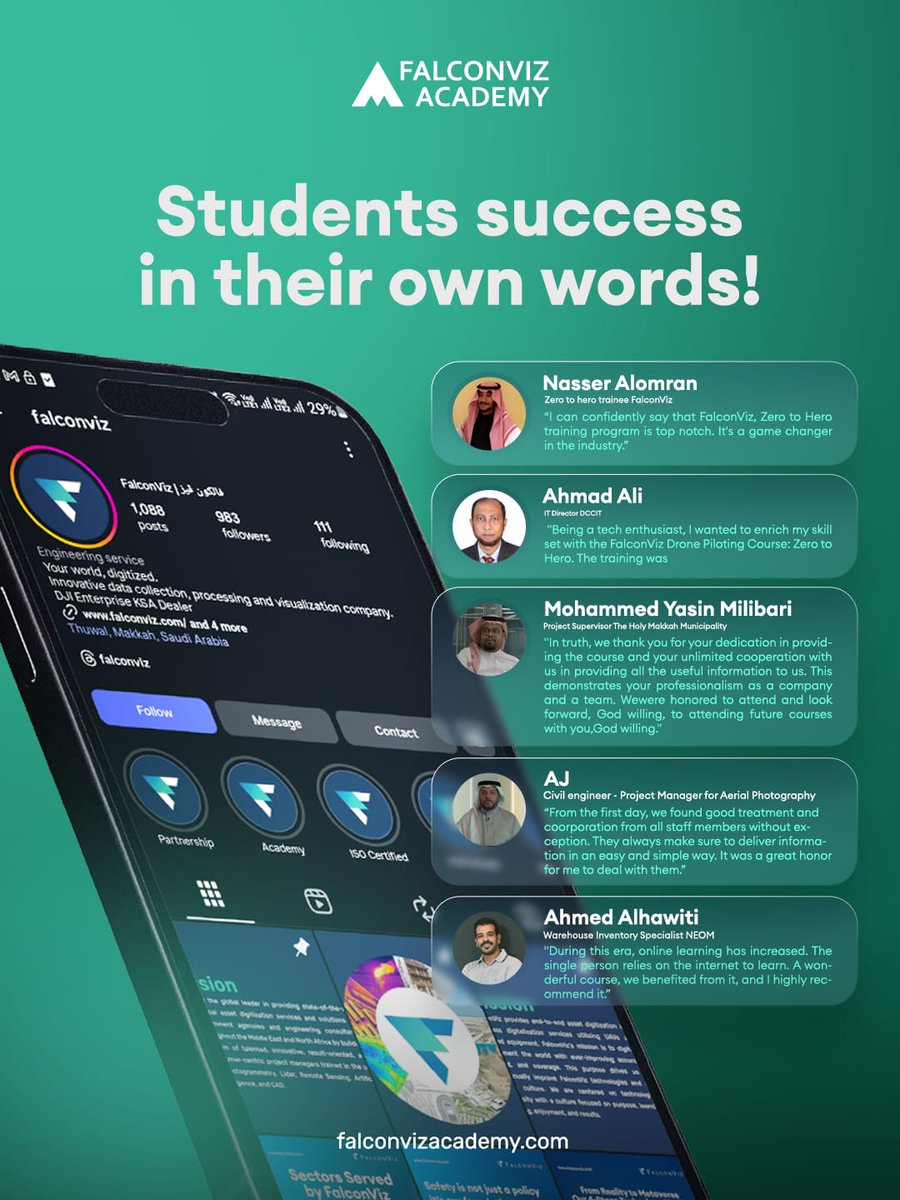 الكل يتكلم عن التجربة.. والدور عليك! ✨

​تسمع عن تقنيات المستقبل؟ في أكاديمية فالكونفيز، المتدربين عندنا عاشوها واقع! 🛰️

احجز مكانك الحين وابدأ قصتك الخاصة:

🔗falconvizacademy.com/courses

#KAUST #Drone #AI