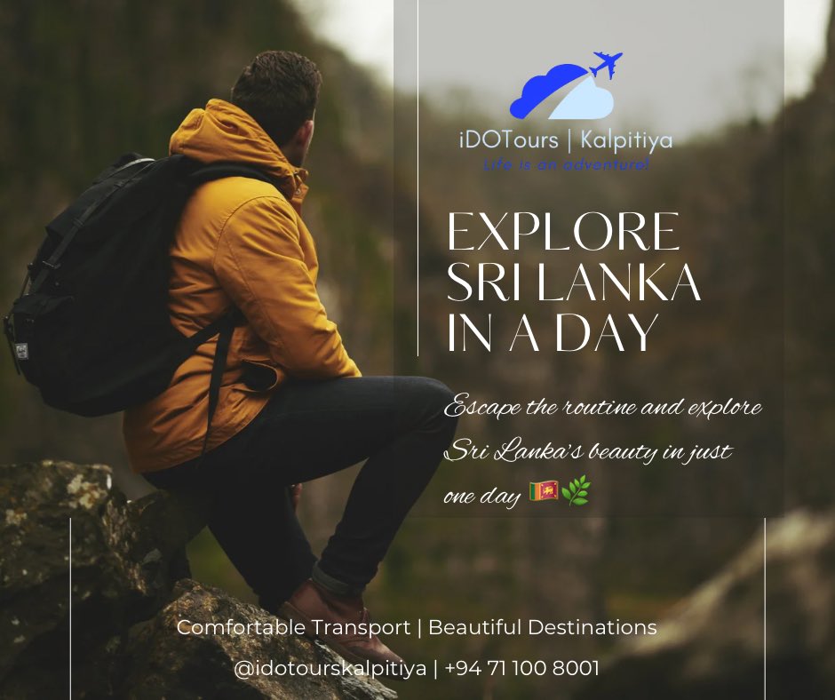 ToursDo's tweet photo. One-Day Tour in Sri Lanka✨

Escape the routine and explore Sri Lanka’s beauty in just one day. Relax and travel in comfort while creating unforgettable memories with your loved ones 🇱🇰🌿

For reservations 📞 +94 71 100 8001

#OneDayTour #SriLankaTravel #ExploreSriLanka #DayTour https://t.co/S71q6pzHiY