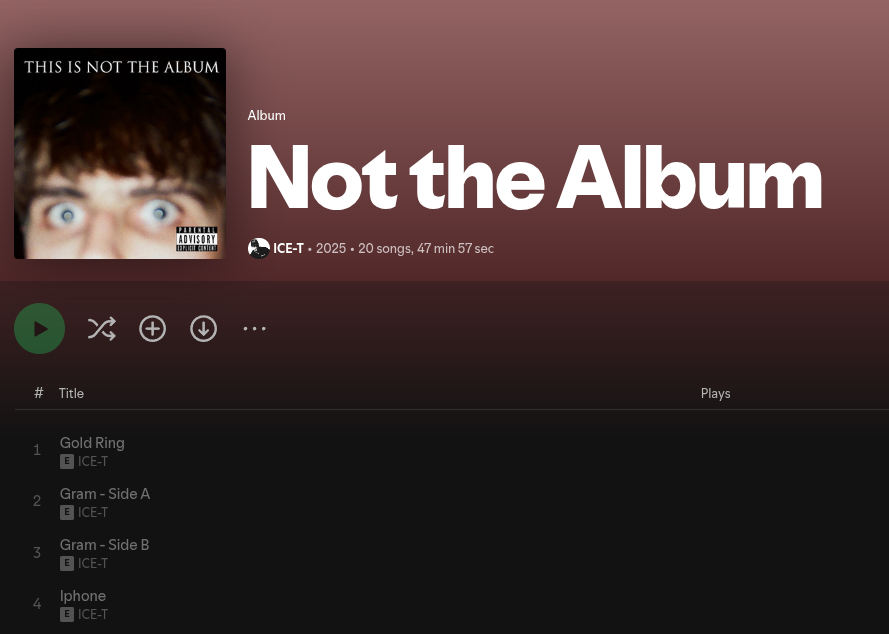 TeflonGoon's tweet photo. @FINALLEVEL What is this new(?) "non-album" on Spotify? It looks like it was removed and I can't find it mentioned anywhere else online. https://t.co/TJoslFBSLz
