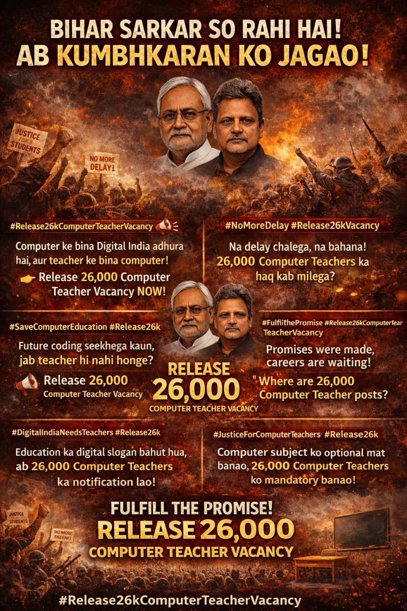 #Release26kComputerTeacherVacancy
<a href="/samrat4bjp/">Samrat Choudhary</a> <a href="/Jduonline/">Janata Dal (United)</a> <a href="/BJP4Bihar/">BJP Bihar</a> <a href="/CMBiharNK/">Vision Of Nitish Kumar</a> <a href="/sunilkbv/">Sunil Kumar</a> <a href="/VijayKChy/">Vijay Kumar Choudhary</a> <a href="/VijayKrSinhaBih/">Vijay Kumar Sinha</a> <a href="/AshokChoudhaary/">Dr. Ashok Choudhary</a> <a href="/iChiragPaswan/">युवा बिहारी चिराग पासवान</a> <a href="/SanjayJhaBihar/">Sanjay Kumar Jha</a>