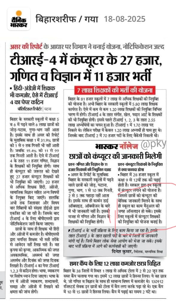 BiharTeacherPGT's tweet photo. 📢 TRE4 में 26k कंप्यूटर साइंस टीचर और कुल 120k Vacancies की माँग जायज़ है!  
Qualified सबसे ज़्यादा, Vacancy सबसे कम—ये अन्याय अब और नहीं चलेगा।  
सरकार को अपना वादा निभाना ही होगा।  

#Release26kComputerTeacherVacancy
@samrat4bjp @Jduonline @BJP4Bihar @CMBiharNK @sunilkbv @VijayKChy @VijayKrSinhaBih @AshokChoudhaary @iChiragPaswan @SanjayJhaBihar
