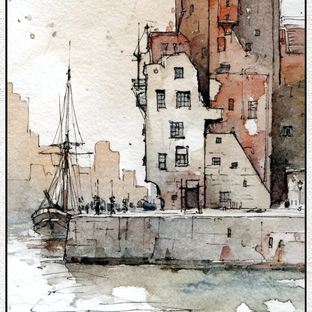 This style captures the essence of watercolor painting with an emphasis on fluid washes, visible paper texture, and organic pigment blooms. It is characterized by loose brushwork and a minimalist, contemplative aesthetic.