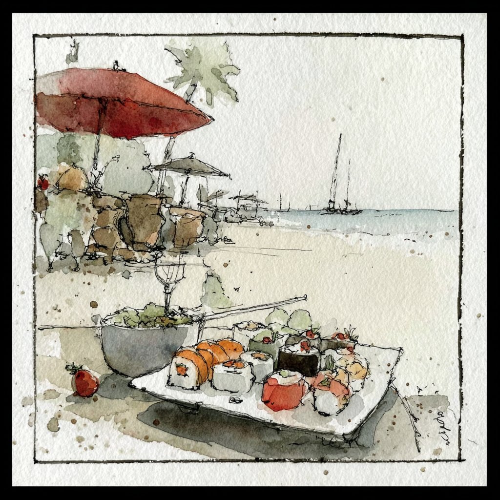 This style captures the essence of watercolor painting with an emphasis on fluid washes, visible paper texture, and organic pigment blooms. It is characterized by loose brushwork and a minimalist, contemplative aesthetic.