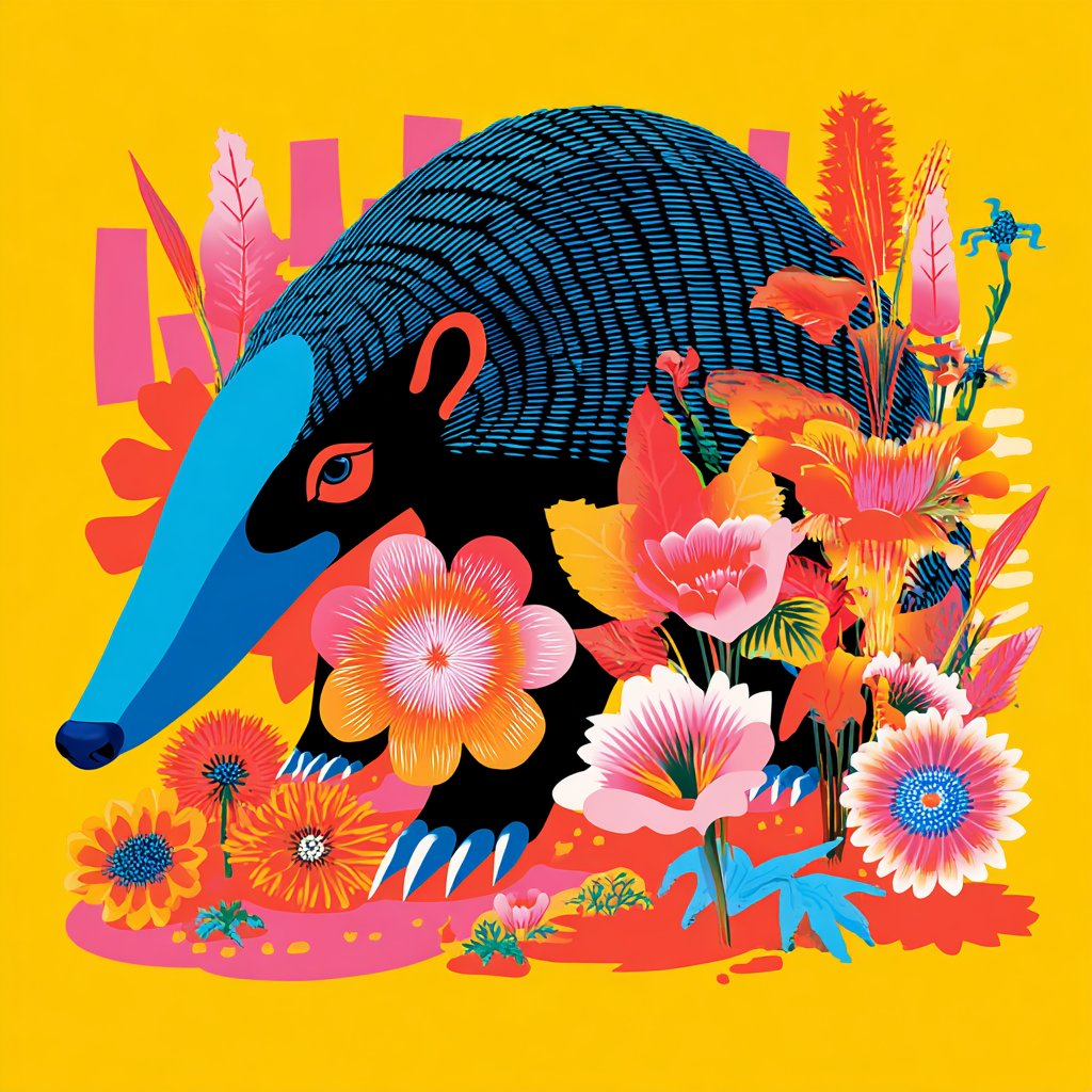 This style features bold, flat graphics with high-contrast colors, incorporating rhythmic patterns, animal prints, and dense floral designs for a lively modern pop-art aesthetic.